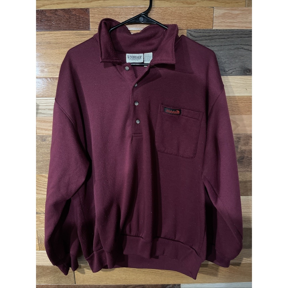 90's Windbreaker Brand Men's Sz L Heavy Poly Collared Buttoned Pull Over Sweater